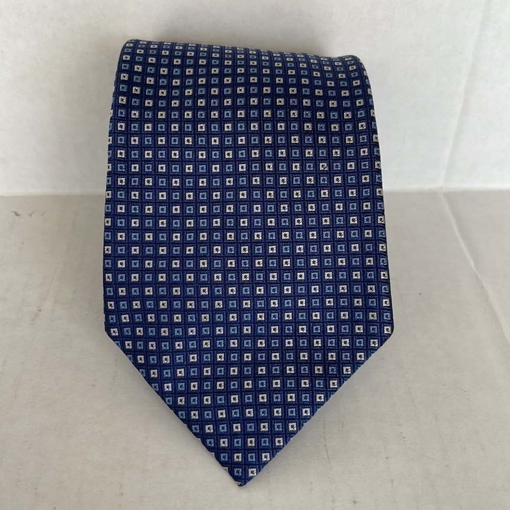 𝅺ANDREW'S Ties 100% silk navy blue grey tie